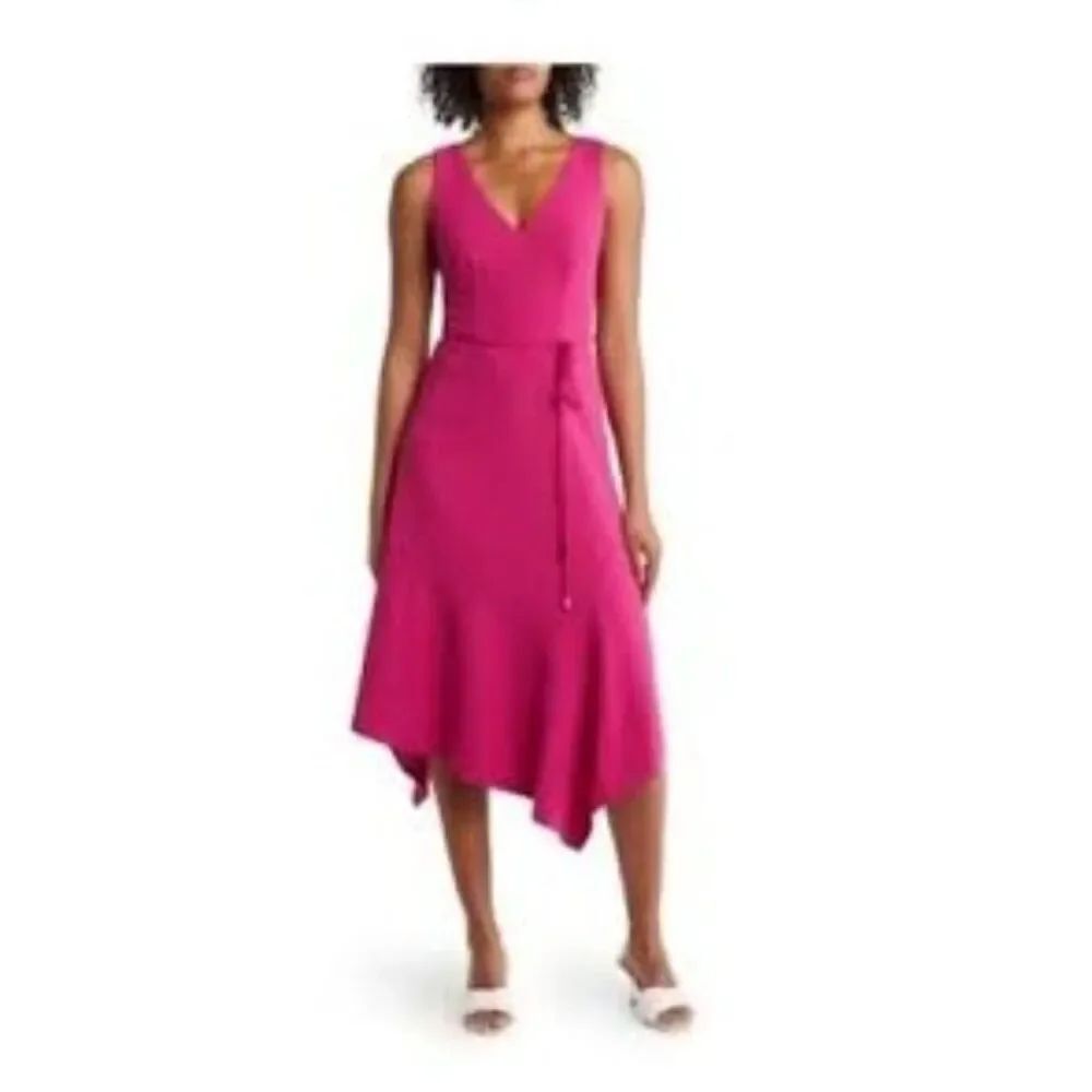 Vince Camuto Women's Fuchsia Asymmetrical Hem Scuba Crepe Dress Size 12